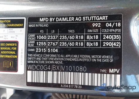 2018 Mercedes-Benz Glc 300 from USA, damaged, VIN WDC0G4JBXJV101080